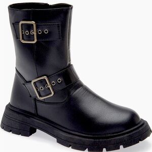 Wild Diva Buckle Combat Boots Vegan Leather